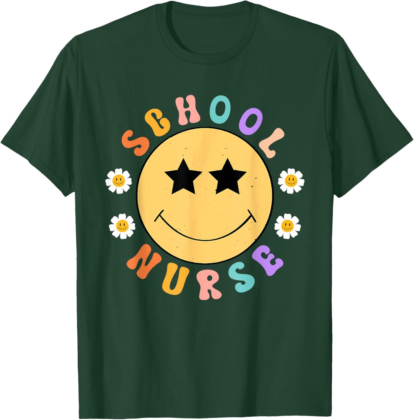 Retro School Nurse Smile Face Appreciation Nursing Nurse Day T-Shirt - T-Shirt | Forest