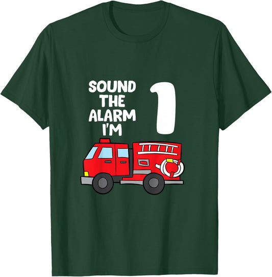 Sound Alarm I'm 1 Children 1. Birthday Fire Truck T-Shirt - T-Shirt | Forest