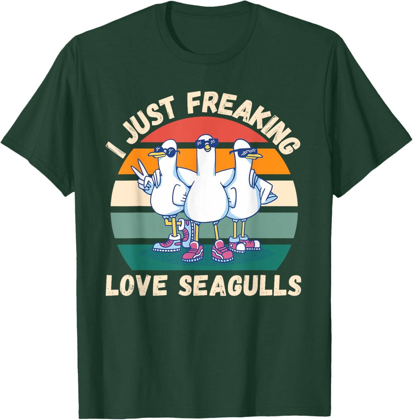 Retro Seagulls I Just Freaking Love Seagulls Bird Lover T-Shirt - T-Shirt | Forest
