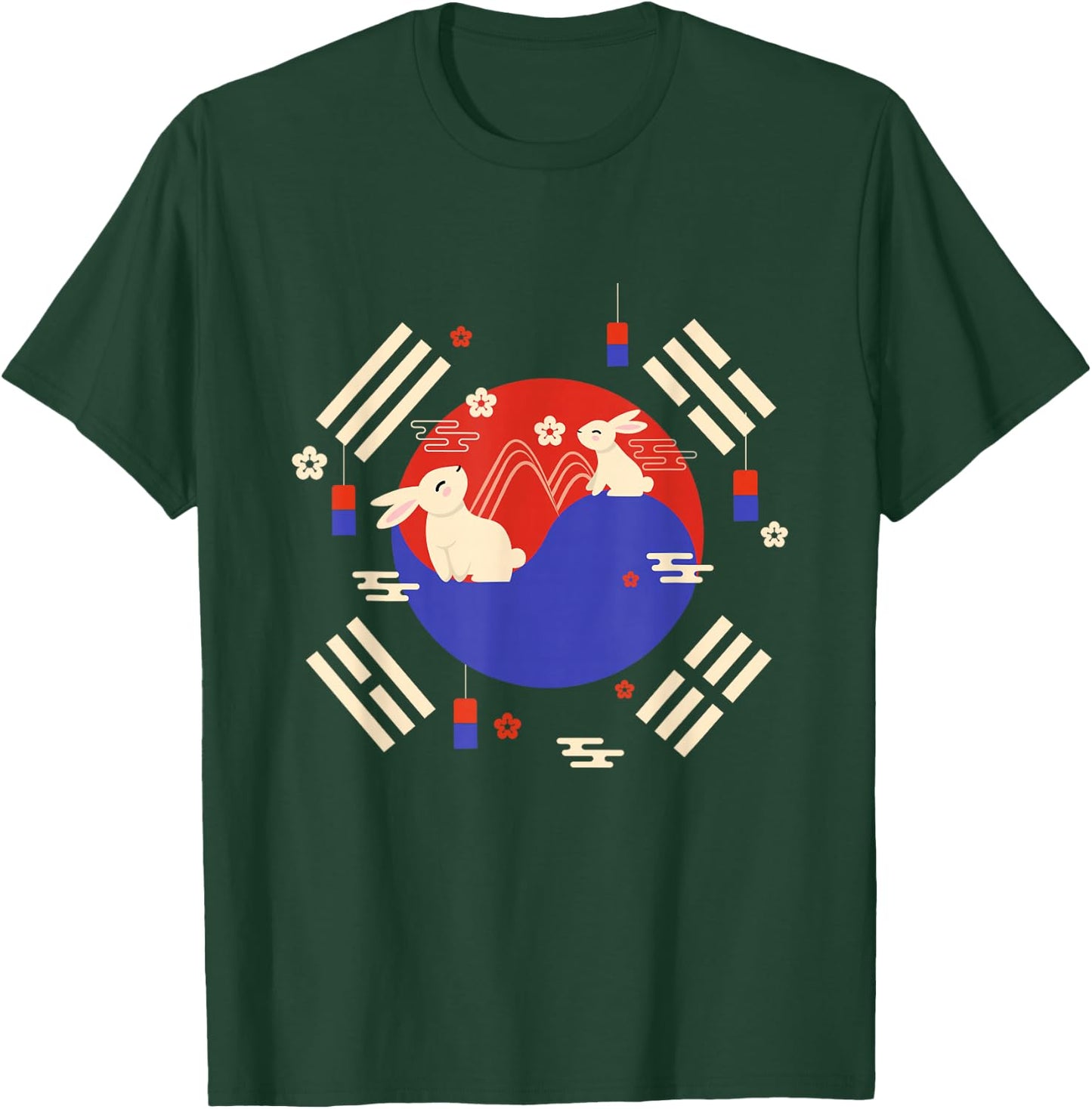 Chuseok Korean Flag Mid-Autumn Festival Cute Rabbit Kids T-Shirt - T-Shirt | Forest