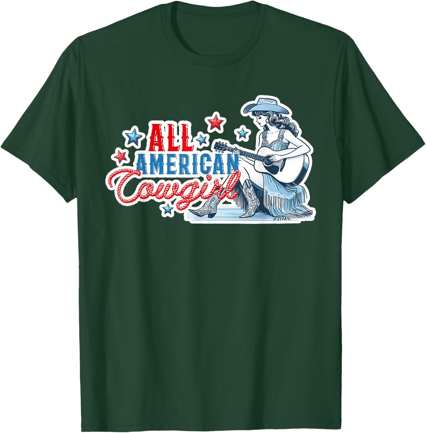 All American Cowgirl Women's Western Patriotic Rodeo Cowgirl T-Shirt - T-Shirt | Forest
