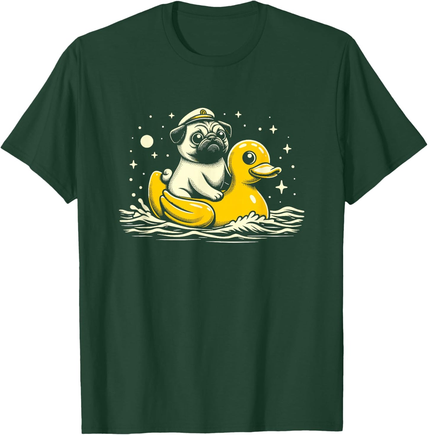 Captain Pug Rubber Duck - Funny Dog Graphic Pug Duck Lover T-Shirt - T-Shirt | Forest