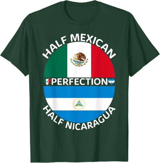 Half Mexican Half Nicaraguan Mexico Nicaragua Flag Roots Men T-Shirt - T-Shirt | Forest