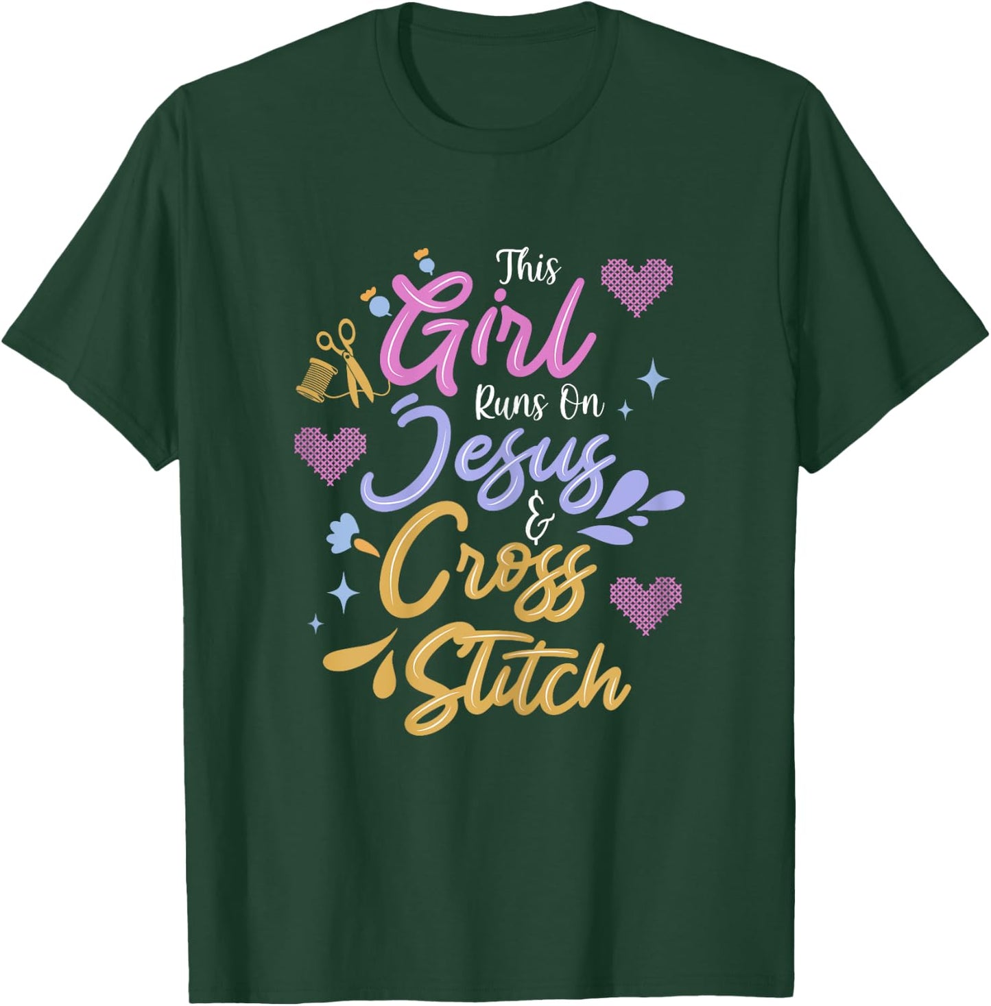 Jesus & Cross Stitch T-Shirt - T-Shirt | Forest