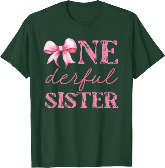 Miss Onederful Sister Coquette First Birthday Pink Bow T-Shirt - T-Shirt | Forest