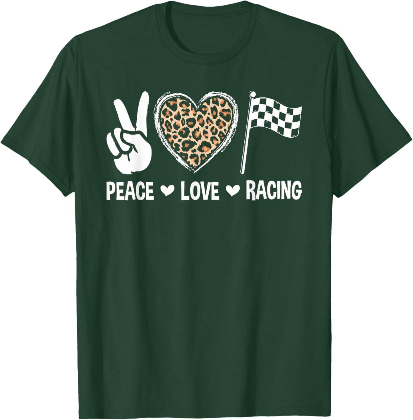 Women's Racing Design Kids Girls Peace Love Racing Race Flag T-Shirt - T-Shirt | Forest