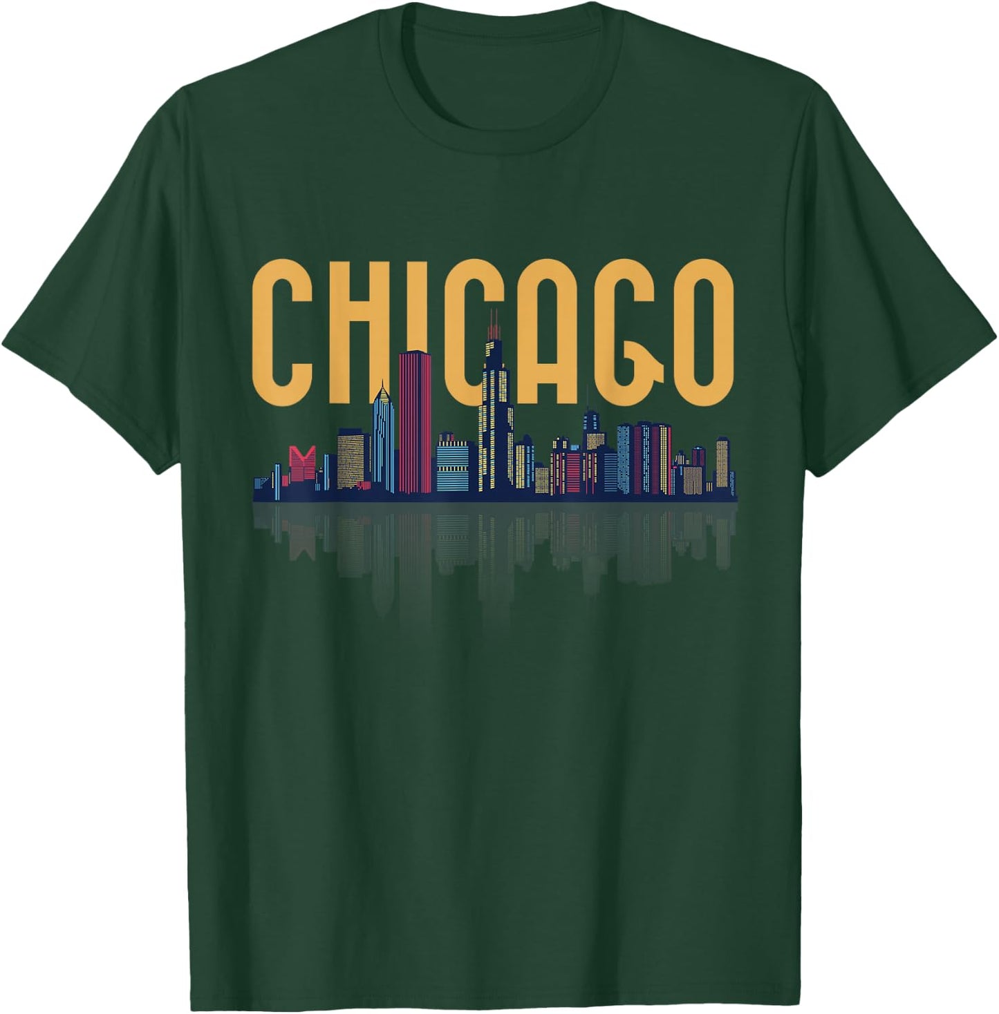 Chicago Illinois IL Night City Skyline Lights Men Women T-Shirt - T-Shirt | Forest