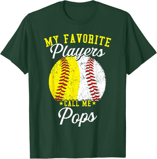 Funny My Favorite Baseball Softball Player Calls Me Pops T-Shirt - T-Shirt | Forest