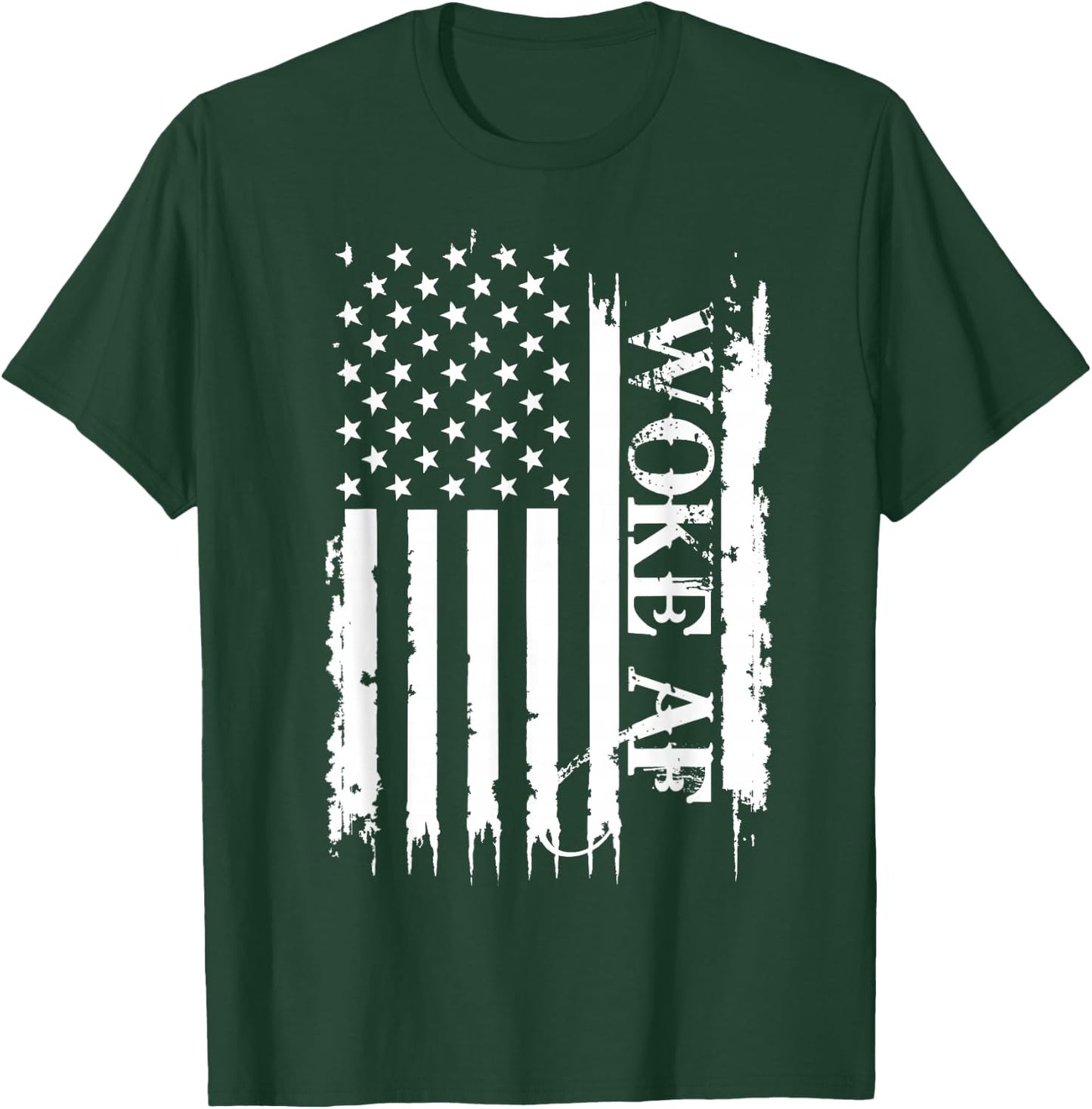 Woke AF United States Distressed w US Flag T-Shirt - T-Shirt | Forest