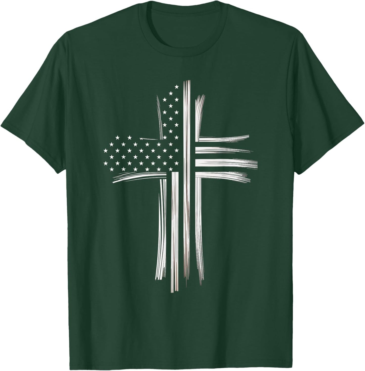 Christian Cross American Flag Faith USA Patriot T-Shirt - T-Shirt | Forest