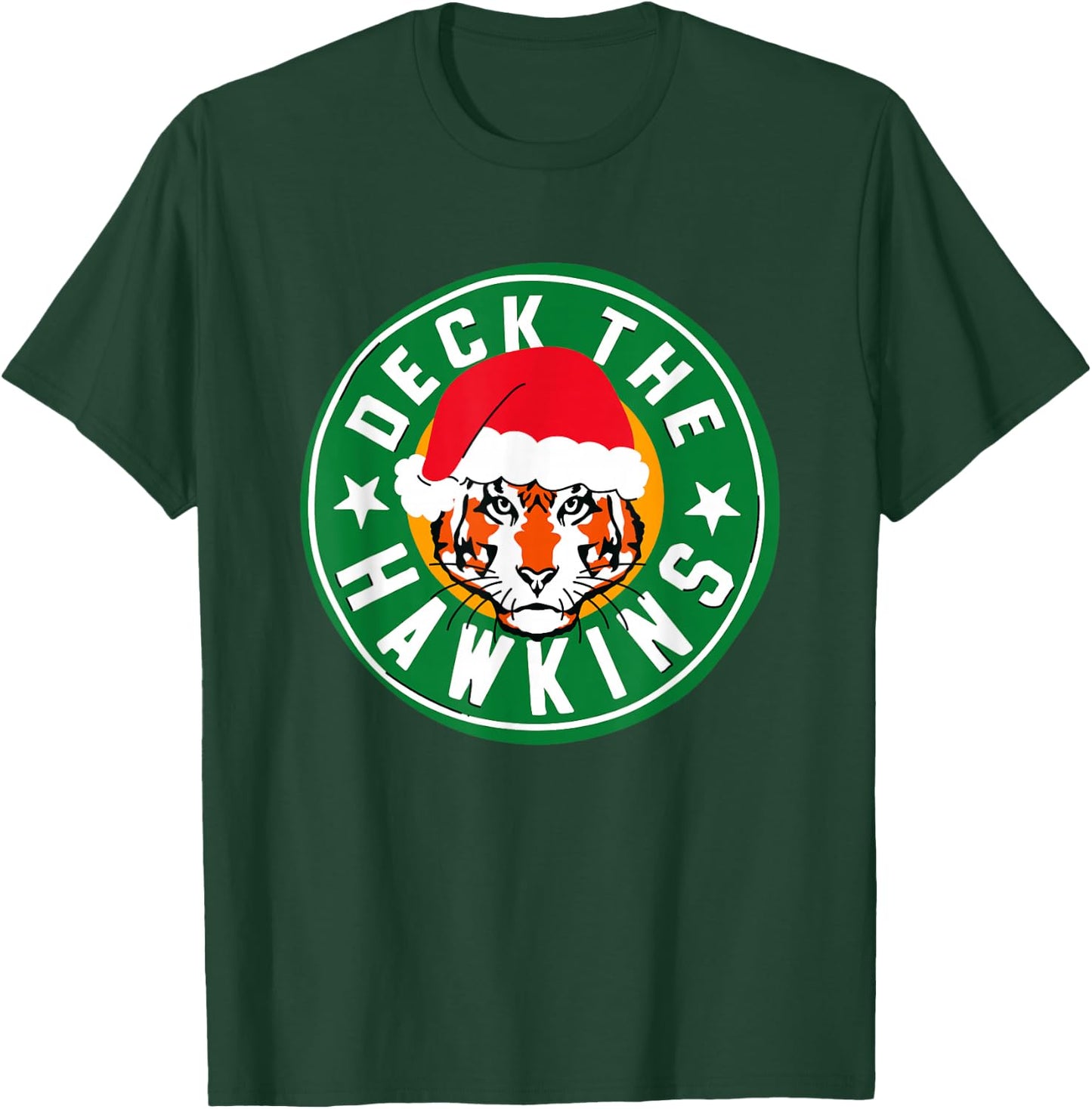 Stranger Things Christmas Deck The Hawkins Big Chest Badge T-Shirt - T-Shirt | Forest