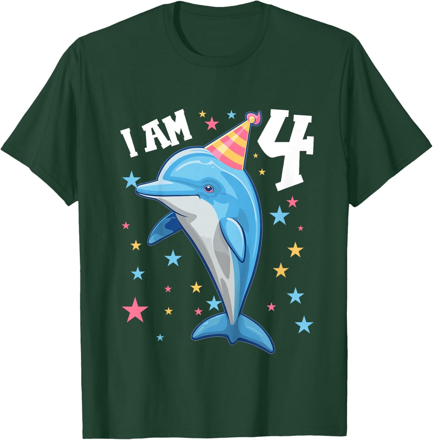Kids 4 Years old Boy or Girl Dolphins 4th birthday Dolphin T-Shirt - T-Shirt | Forest