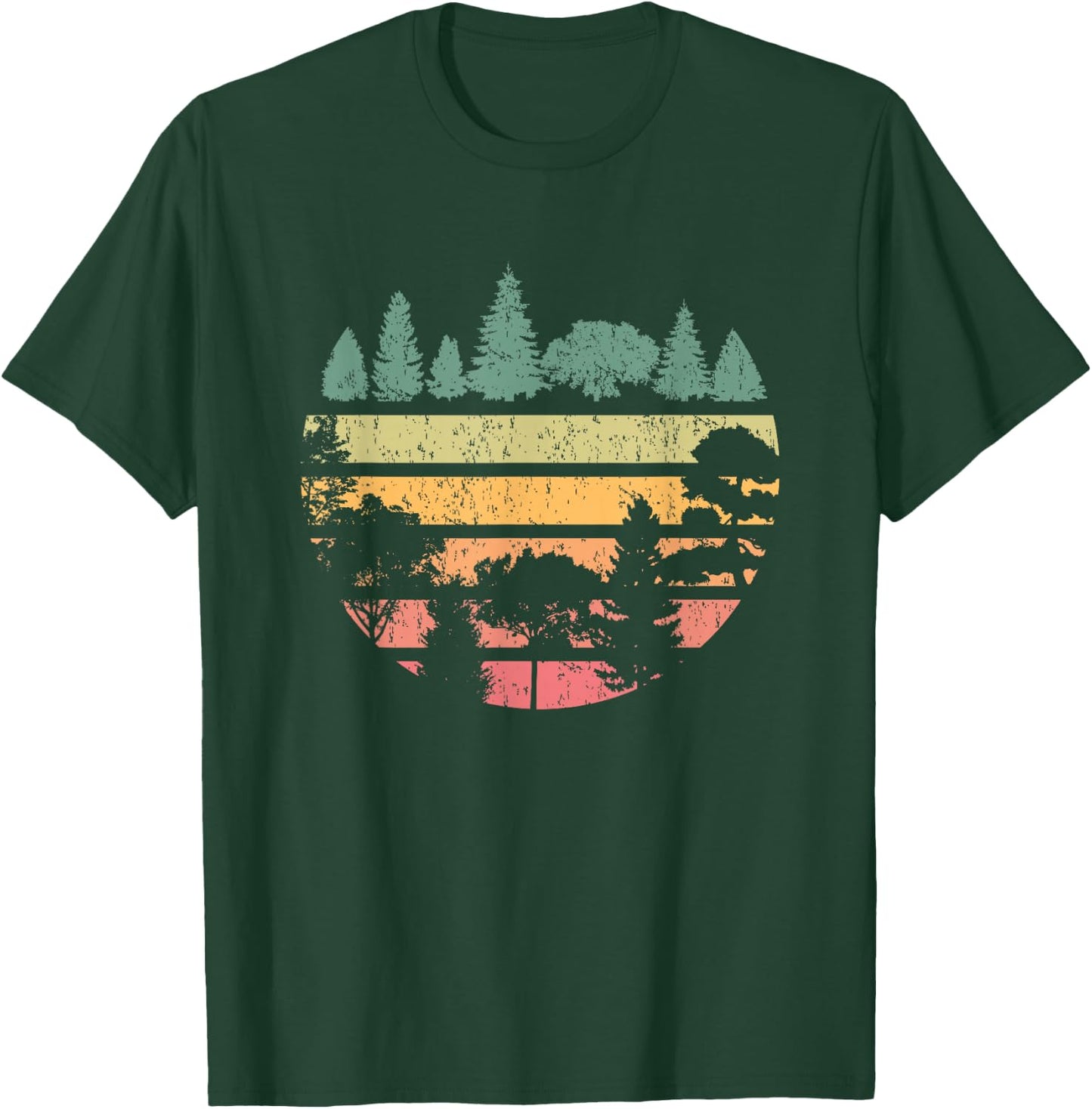 Forest Trees Retro Sunset Vintage Graphic Hiking Camping T-Shirt - T-Shirt | Forest