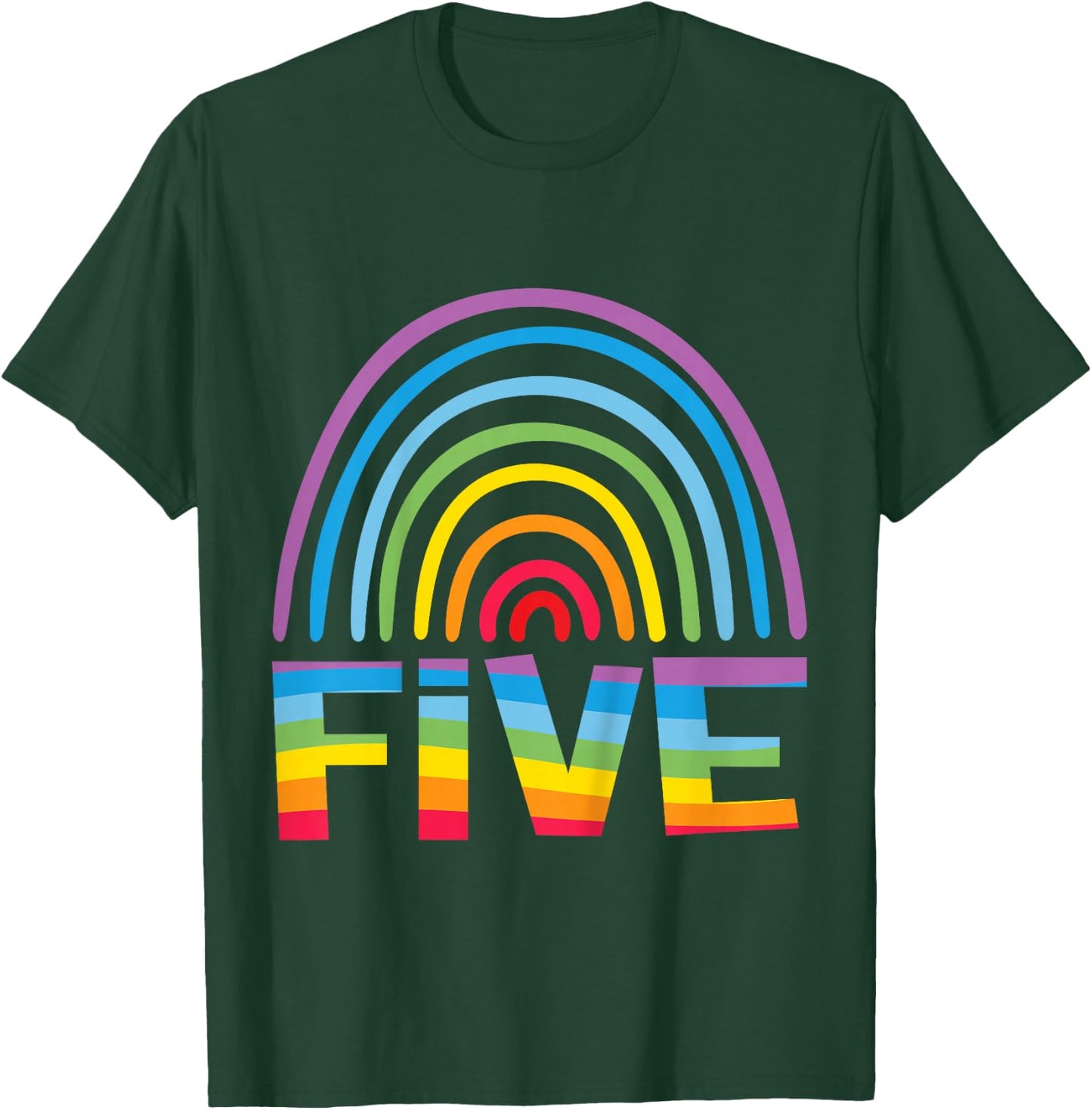 5th Birthday Gift Rainbow Fan 5 Years Old Girls 5 Bday T-Shirt - T-Shirt | Forest