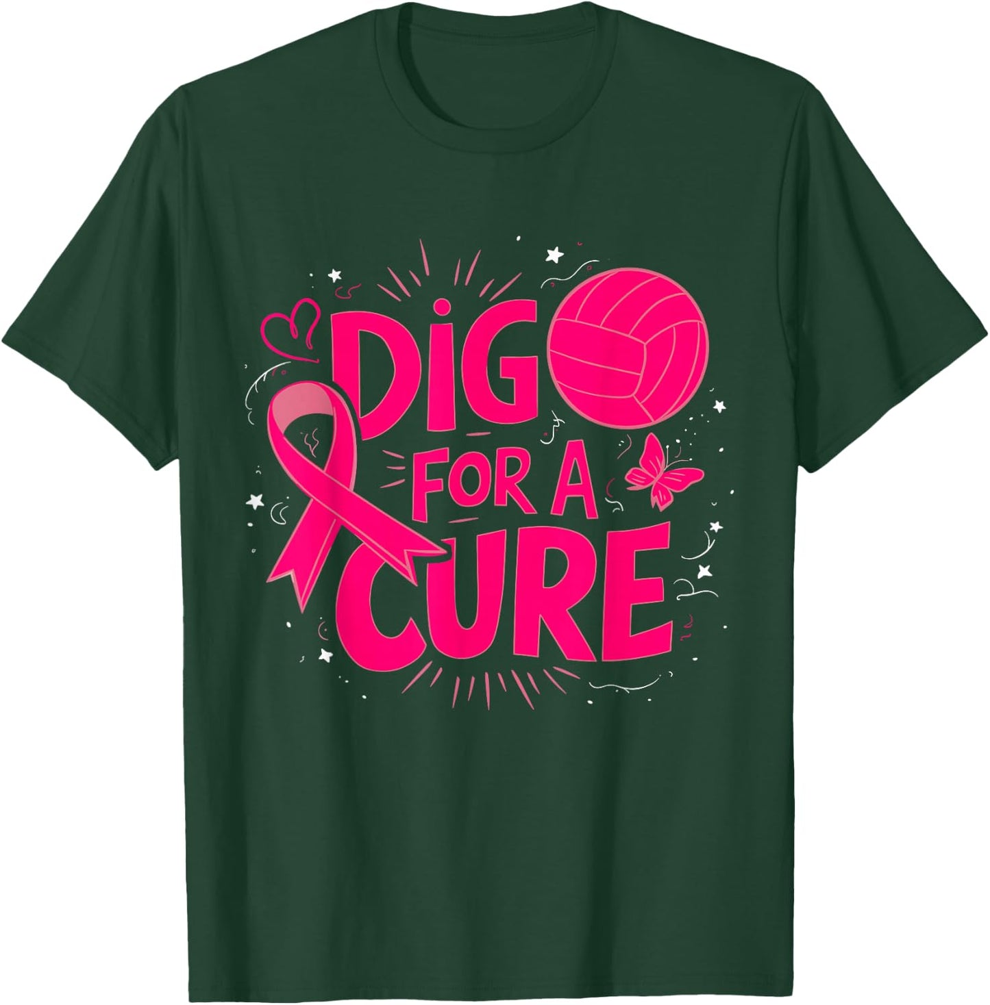Dig For A Cure Breast Cancer Awareness Volleyball Pink T-Shirt - T-Shirt | Forest