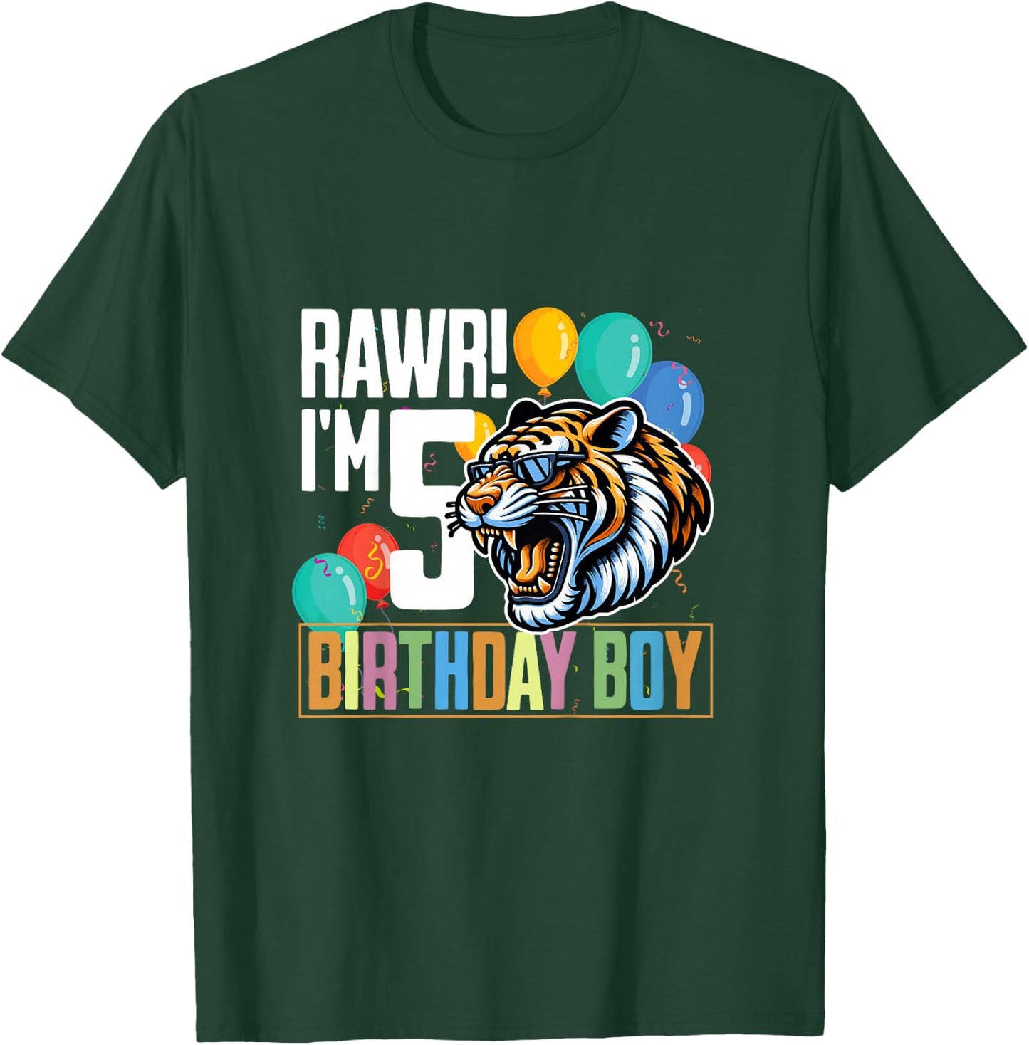 Tiger Rawr I'm 5 Year Old 5th Birthday Boy T-Shirt - T-Shirt | Forest