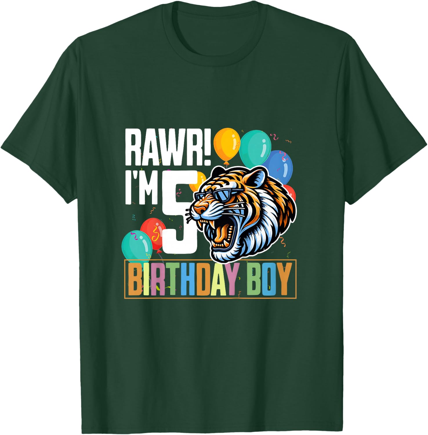 Tiger Rawr I'm 5 Year Old 5th Birthday Boy T-Shirt - T-Shirt | Forest