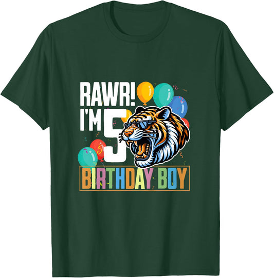 Tiger Rawr I'm 5 Year Old 5th Birthday Boy T-Shirt - T-Shirt | Forest