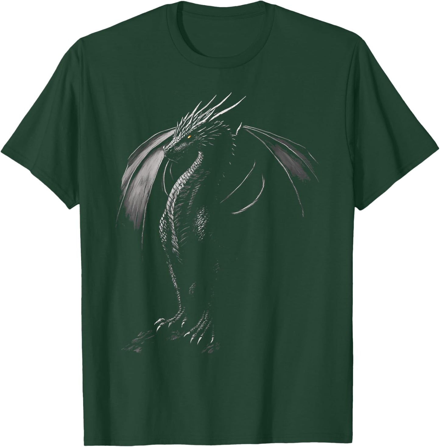 Black Dragon Motif Mythical Illustration Black Dragon T-Shirt - T-Shirt | Forest