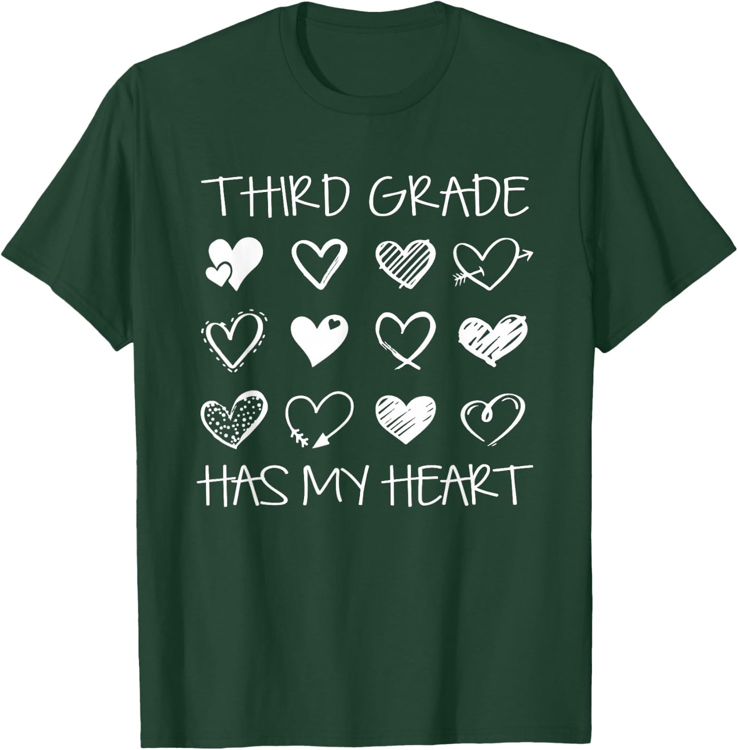 Vintage 3rd Third Grade Has My Heart Valentines Day Teacher T-Shirt - T-Shirt | Forest