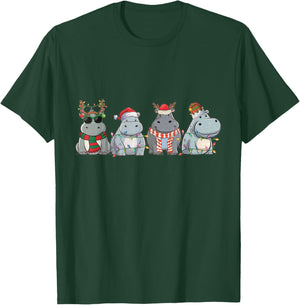 Hippopotamuses Christmas Lights Cute Hippo Christmas T-Shirt - T-Shirt | Forest