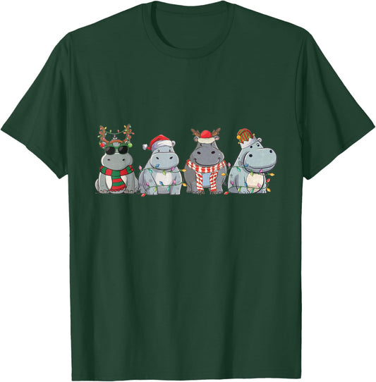 Hippopotamuses Christmas Lights Cute Hippo Christmas T-Shirt - T-Shirt | Forest