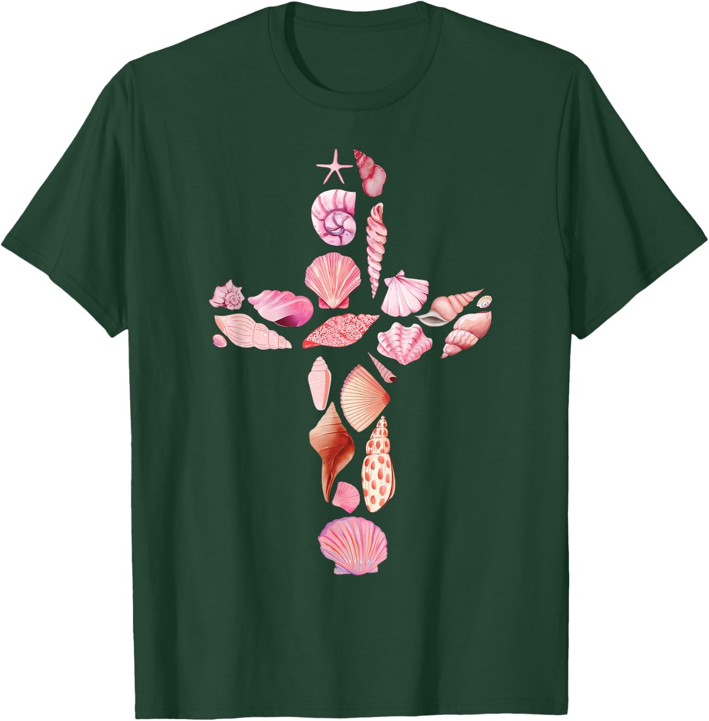 Beachy Ocean Seashell Faith Cross Christian Coquette T-Shirt - T-Shirt | Forest