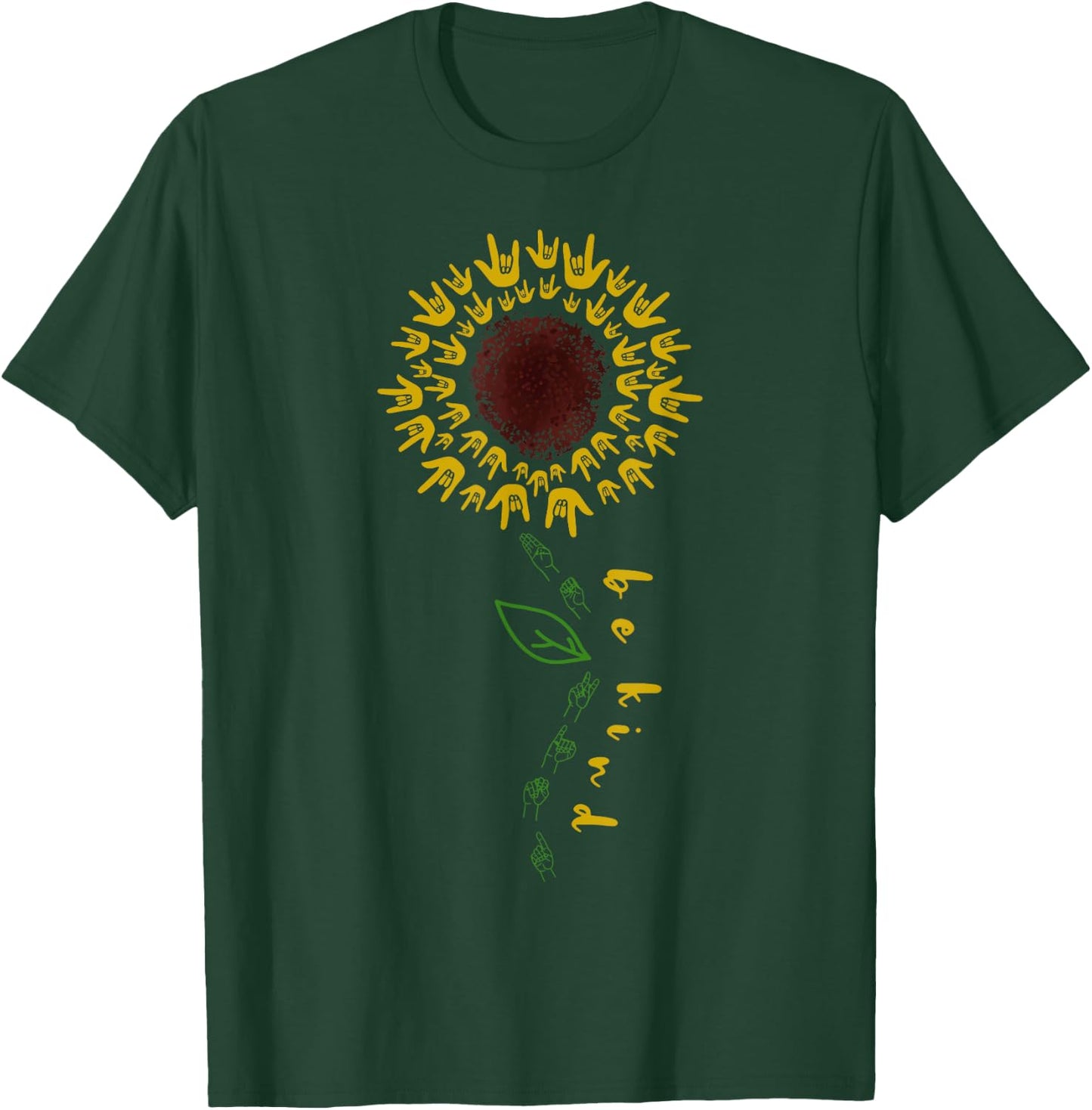 Vintage Be Kind ASL Sunflower American Sign Language T-Shirt - T-Shirt | Forest