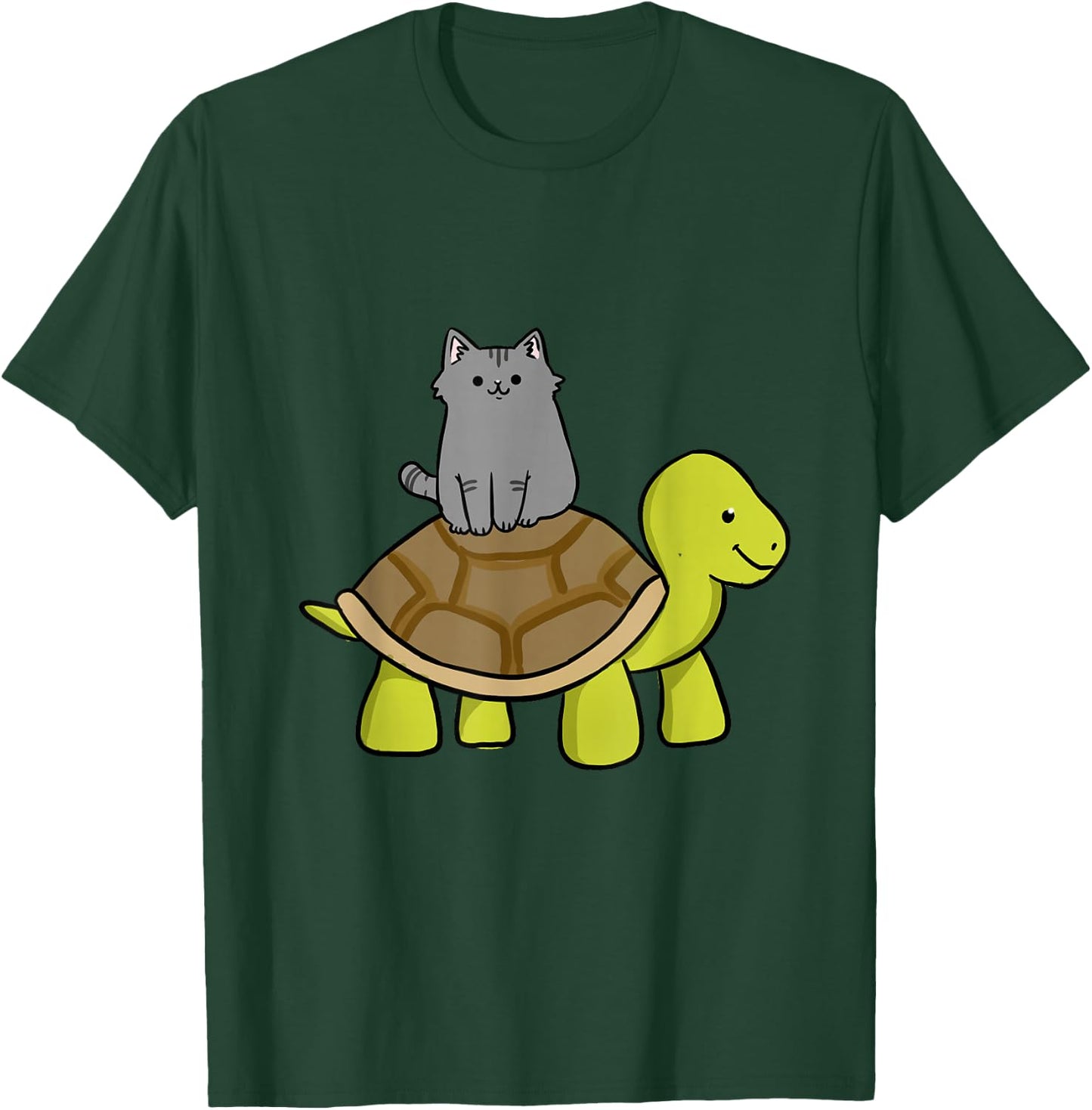 Cat Riding Turtle Cat Lover Gift T-Shirt - T-Shirt | Forest