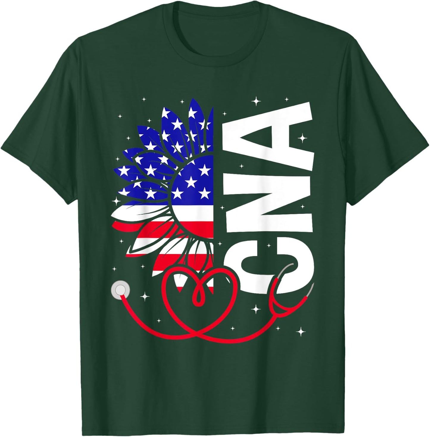 All American CNA Life American Flag Sunflower 4th Of July T-Shirt - T-Shirt | Forest