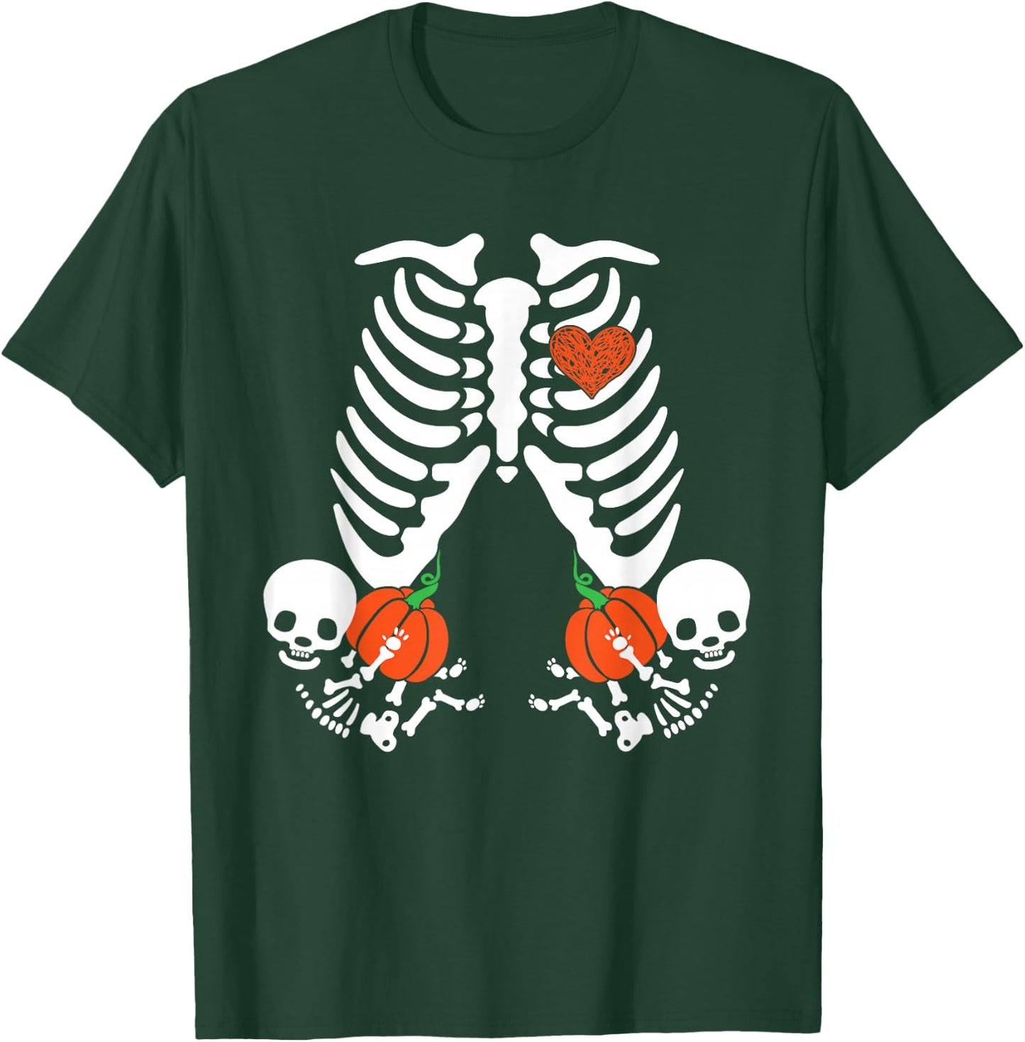 Pregnancy Announcement Skeleton Halloween Baby Pumpkin Twins T-Shirt - T-Shirt | Forest