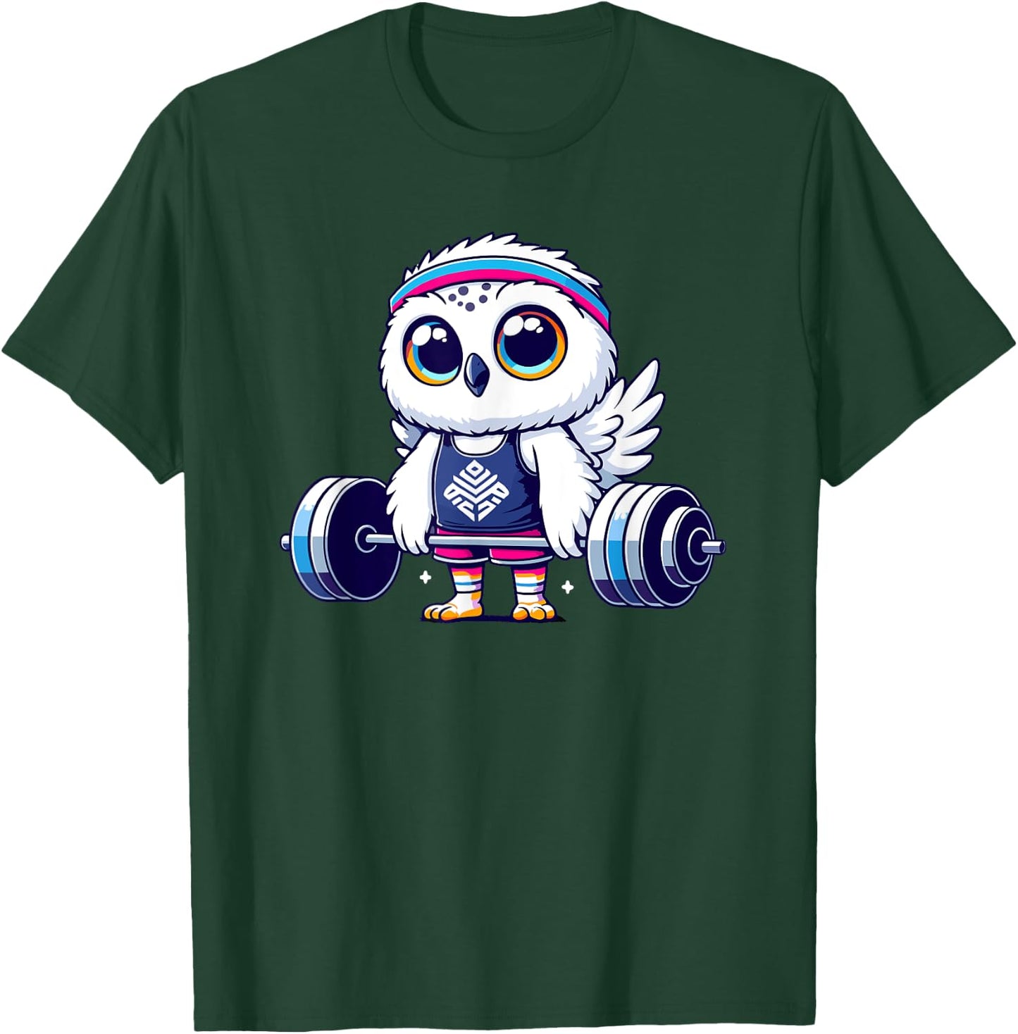 Cute Snowy Owl Workout Barbell Fitness Lover T-Shirt - T-Shirt | Forest