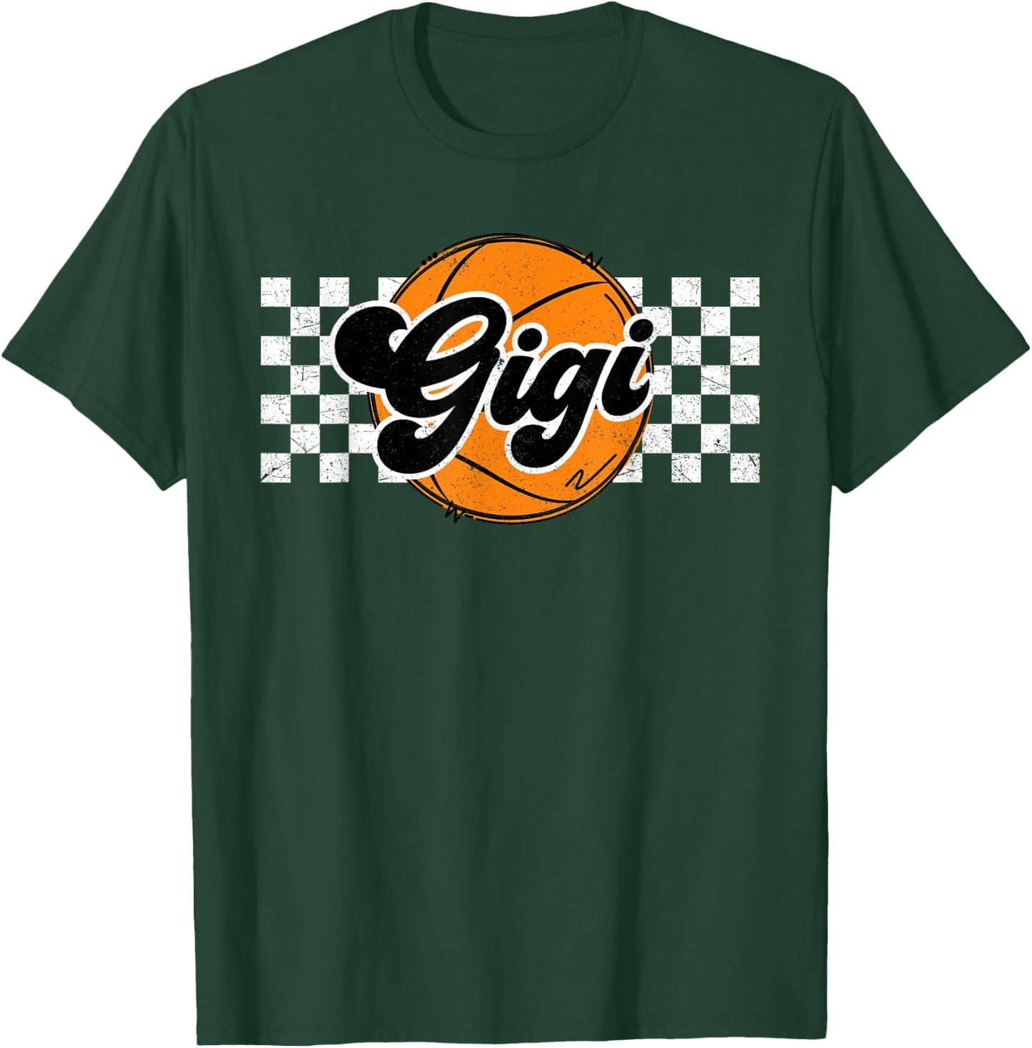 Basketball Gigi Retro Checkered Vintage Basketball Family T-Shirt - T-Shirt | Forest