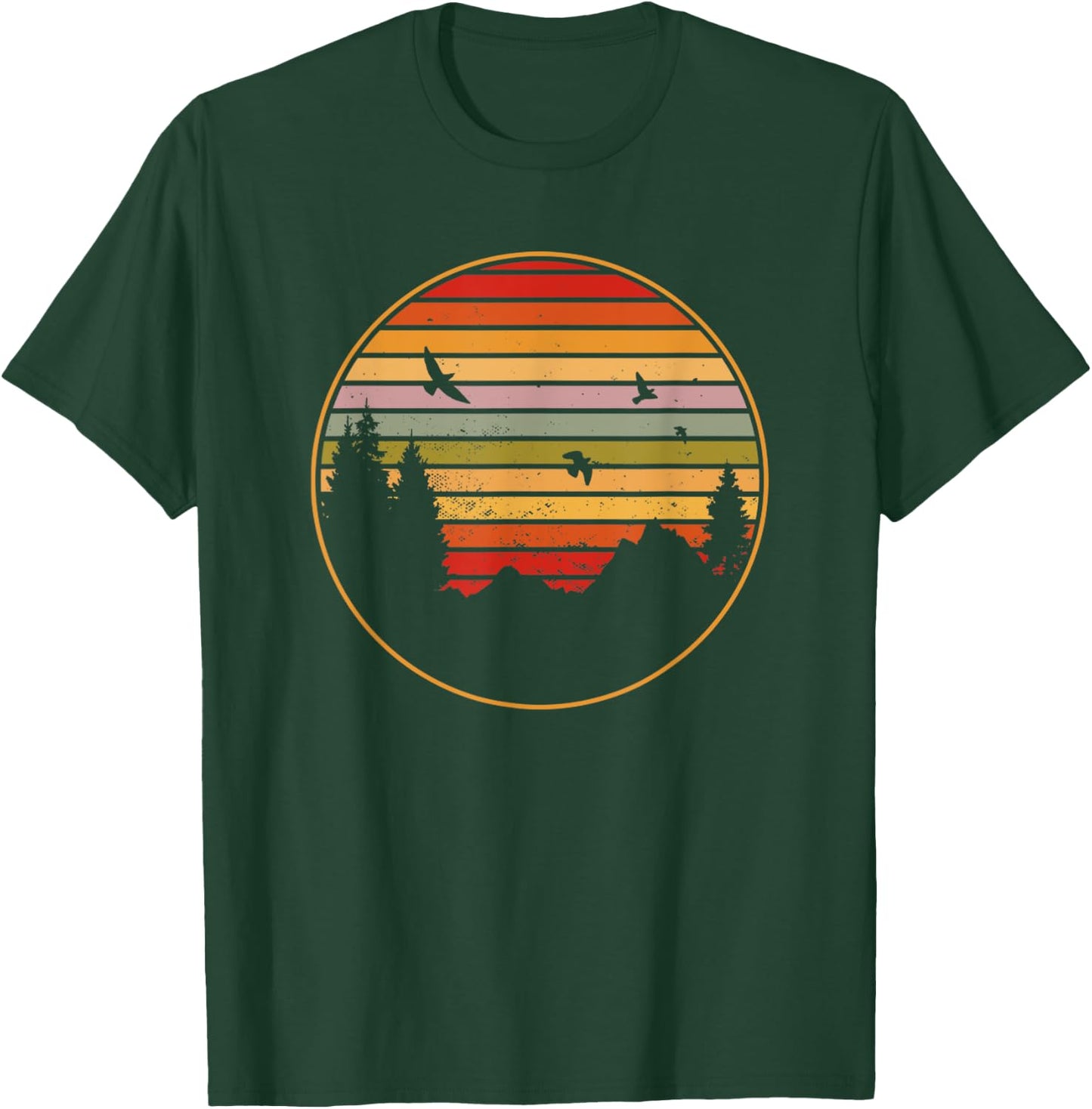 Vintage Retro Forest Sunset Circle Camping Mountain T-Shirt - T-Shirt | Forest