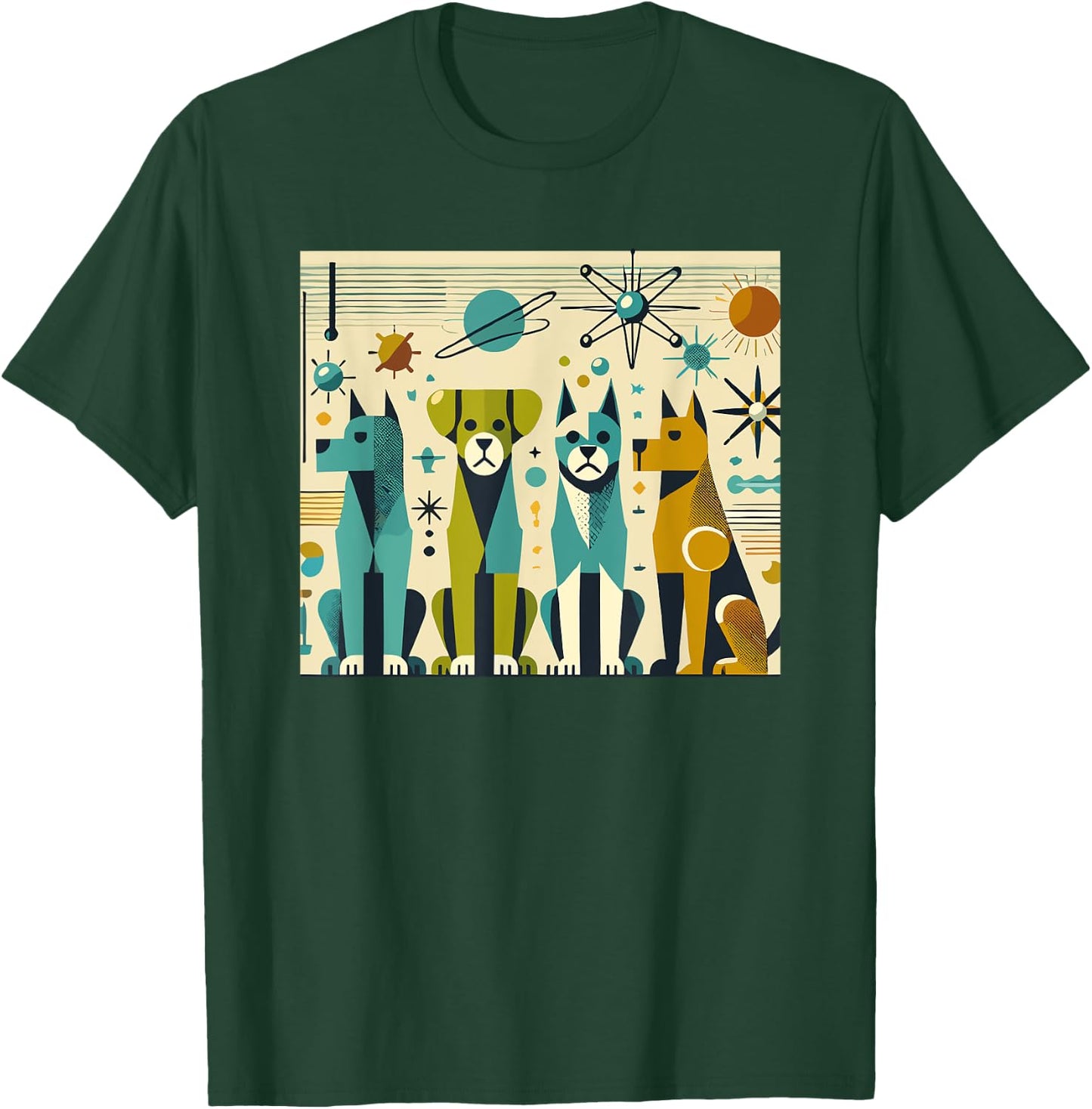 Mid Century Modern Dogs 50s 60s Retro Style Art T-Shirt - T-Shirt | Forest