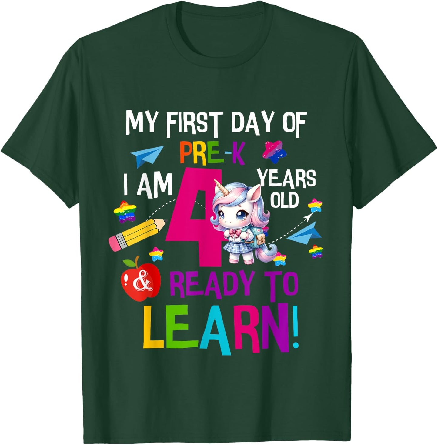 Cute My First Day Of Pre K I Am 4 Years Old Girls Kids Boys T-Shirt - T-Shirt | Forest