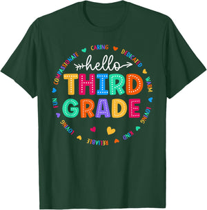 Third Grade Hello Back To School 3rd Grade Teacher Student Men Women Girls Kids T-Shirt - T-Shirt | Forest