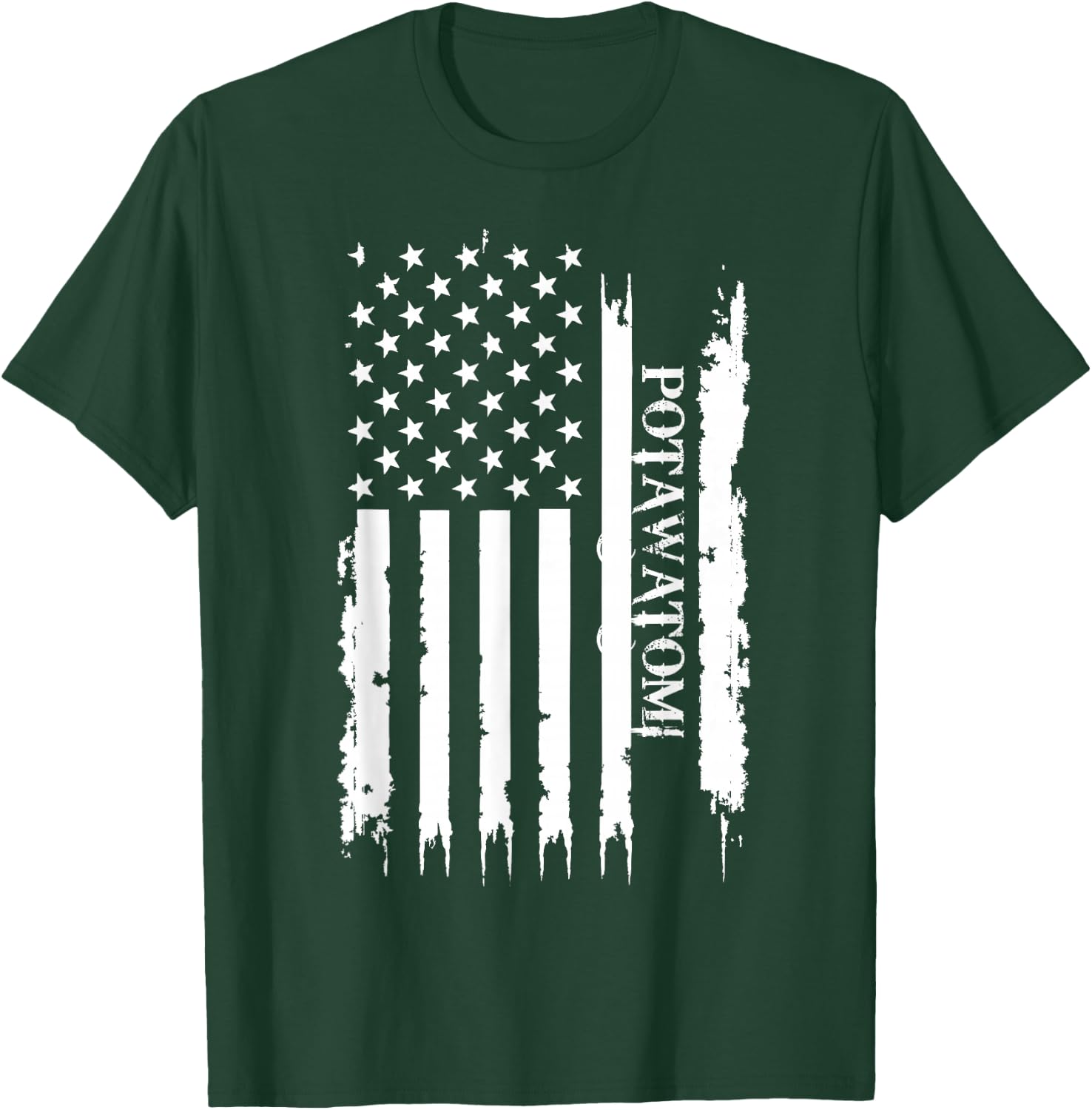 Potawatomi United States Distressed w US Flag T-Shirt - T-Shirt | Forest