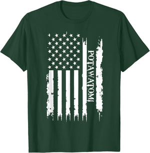 Potawatomi United States Distressed w US Flag T-Shirt - T-Shirt | Forest