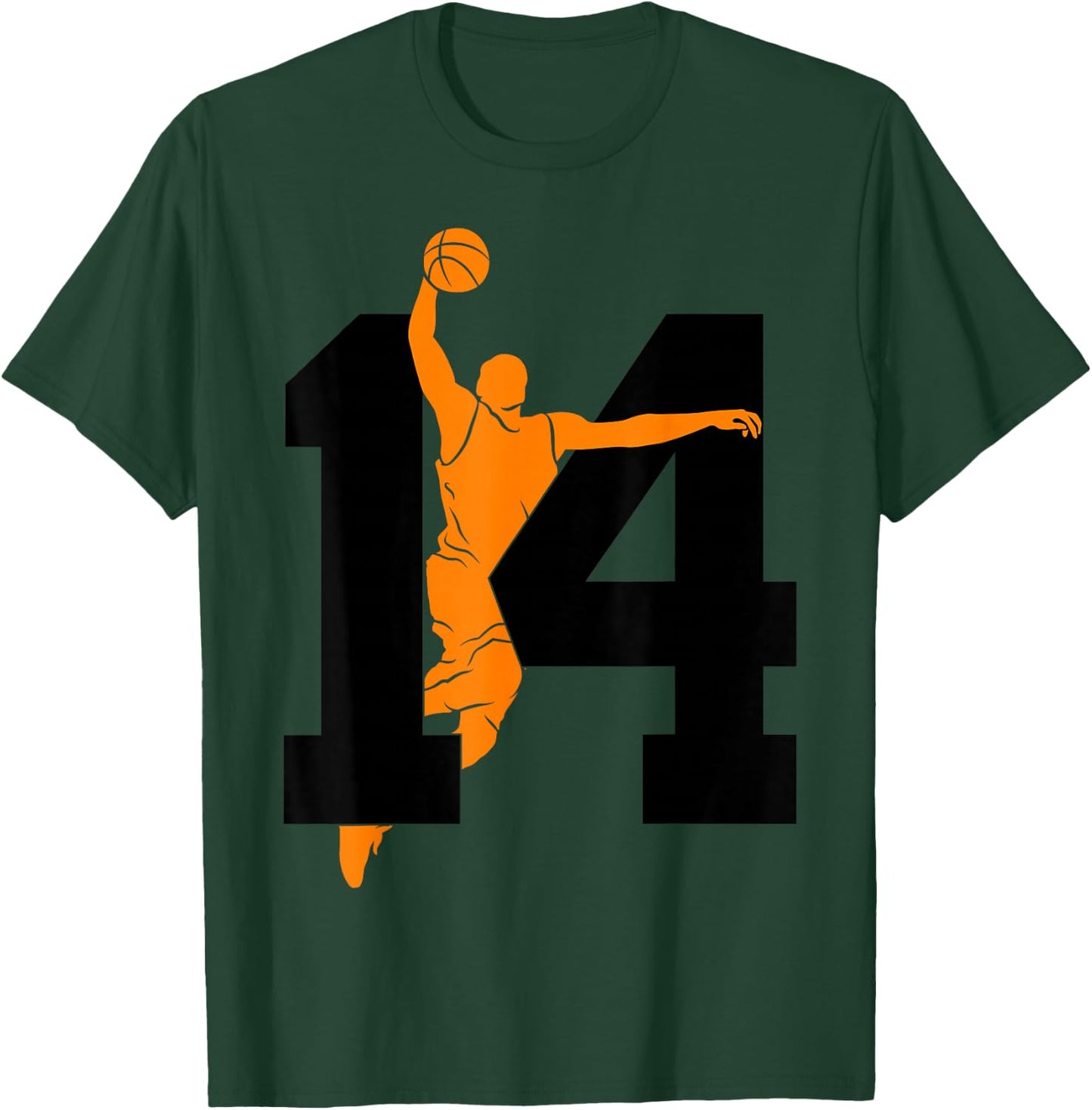 Number 14 Years Basketball 14th Birthday T-Shirt - T-Shirt | Forest