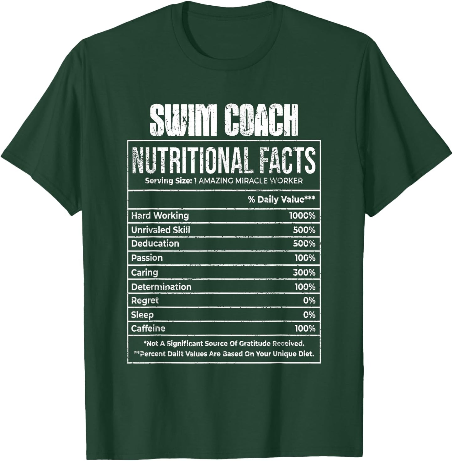 Nutritional Facts Swim Coach Job Tittle T-Shirt - T-Shirt | Forest