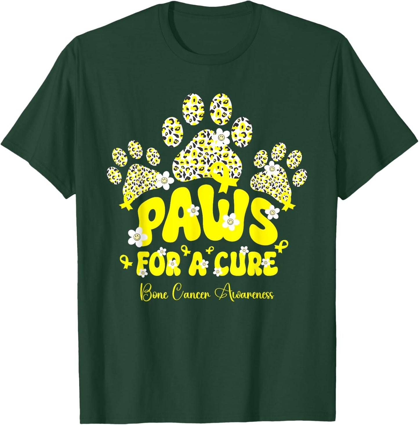 Paws For A Cure Bone Cancer Dog Paw Bone Cancer Awareness Women Kids T-Shirt - T-Shirt | Forest
