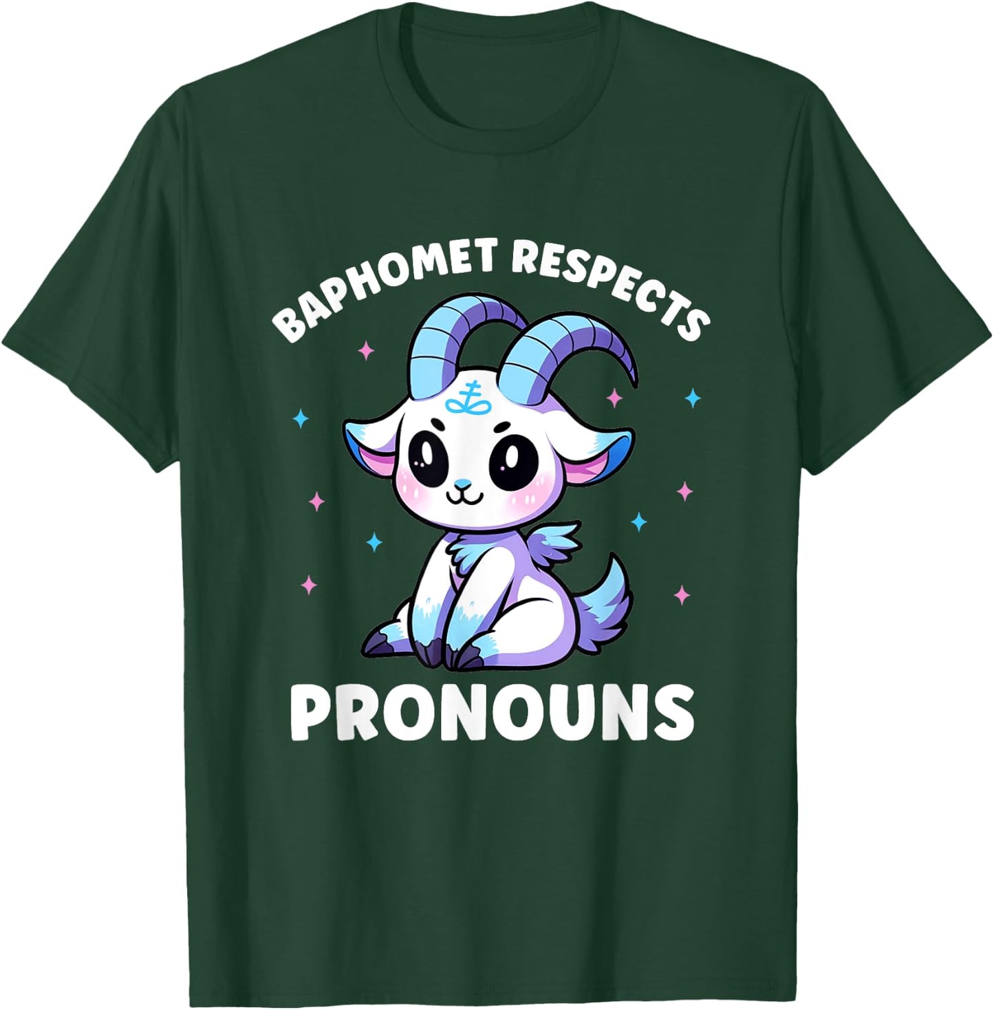 Transgender Baphomet Respects Pronouns Trans Pride T-Shirt - T-Shirt | Forest