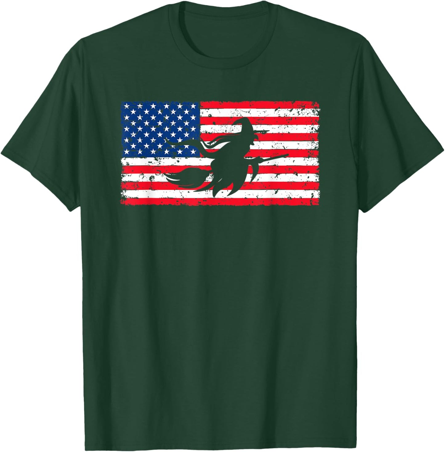 Witch American Flag July 4th USA Patriotic Halloween Kids Men T-Shirt - T-Shirt | Forest