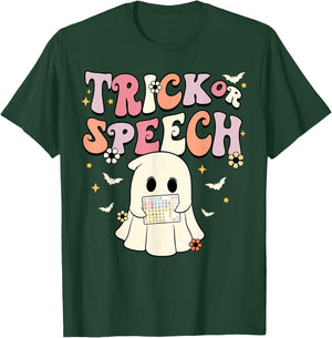 Groovy Trick Or Speech SLP AAC Ghost Halloween Costume T-Shirt - T-Shirt | Forest