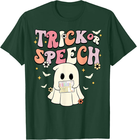 Groovy Trick Or Speech SLP AAC Ghost Halloween Costume T-Shirt - T-Shirt | Forest