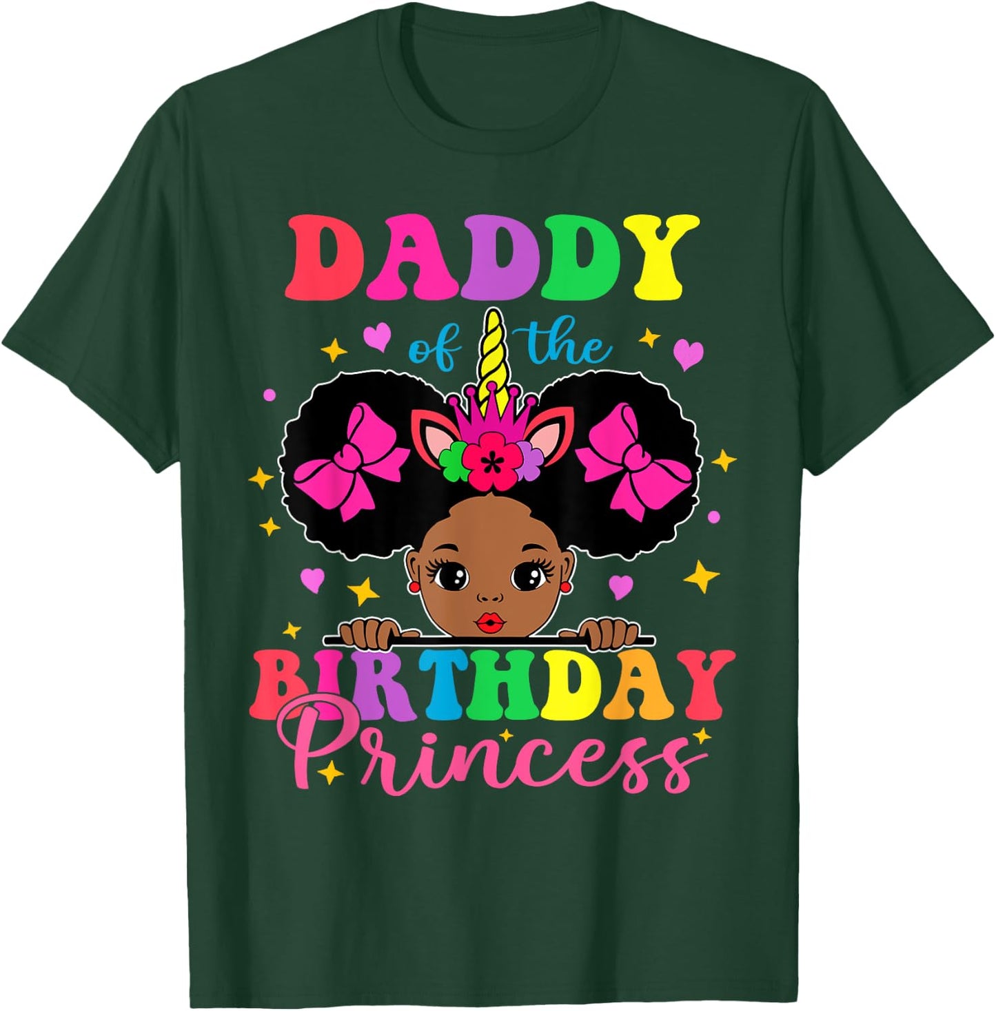 Daddy of The Birthday Girl Princess Afro Melanin Unicorn T-Shirt - T-Shirt | Forest