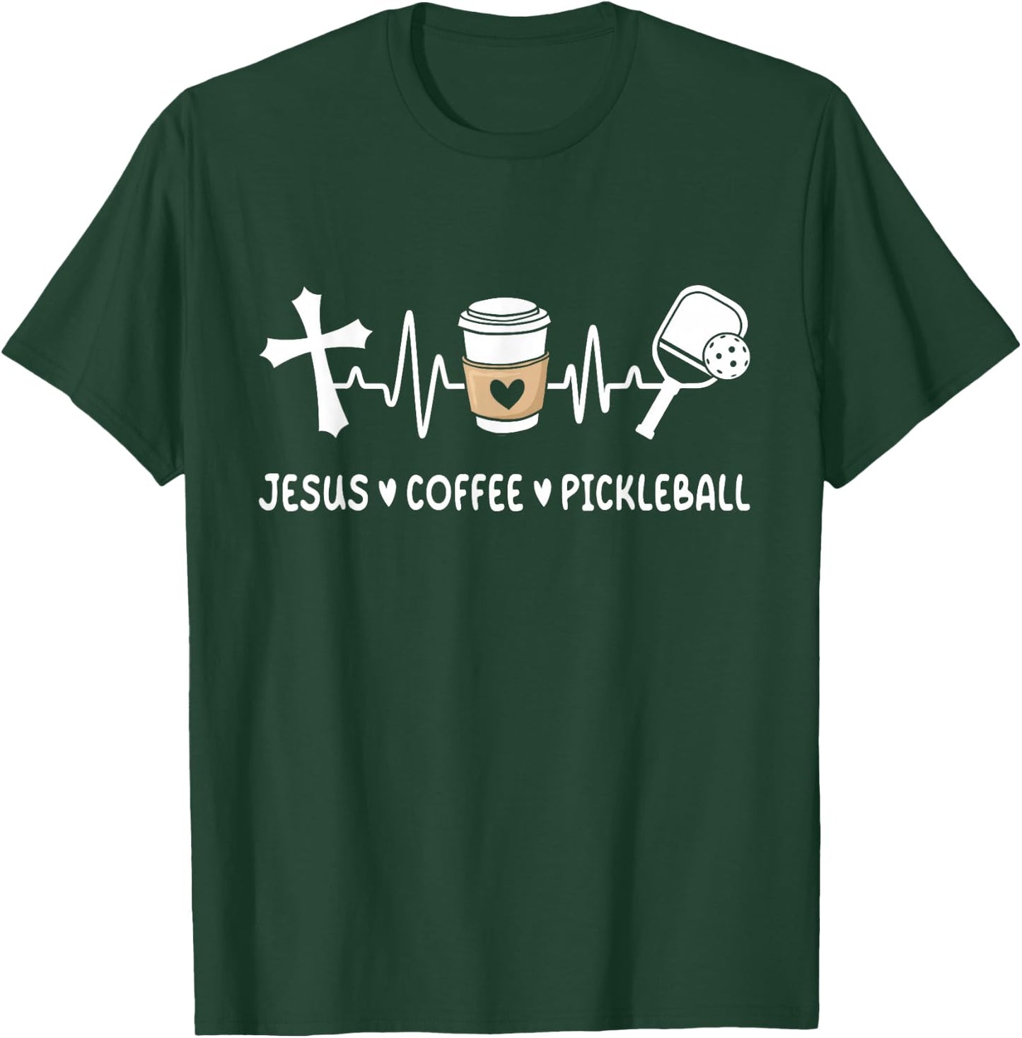 Jesus Coffee Pickleball Lover Christian Pickleball Player T-Shirt - T-Shirt | Forest