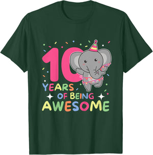 Elephant For 10th Birthday For Children Ten Years Old T-Shirt - T-Shirt | Forest