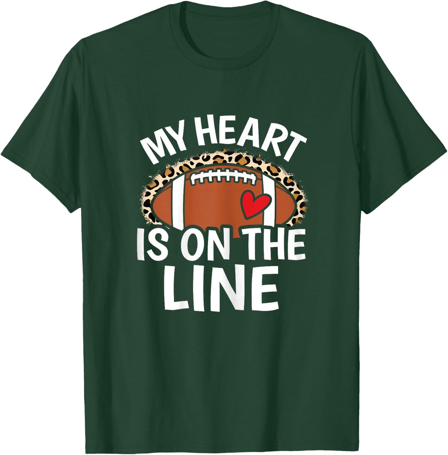 My Heart Is On The Line Cute Women Football Mom Grandma T-Shirt - T-Shirt | Forest